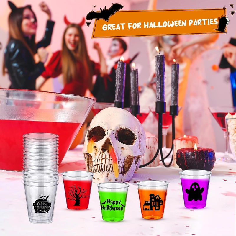 Booson 108 Pcs Disposable Plastic Shot Glasses - 1.69 Oz Clear Pumpkin Witch Whiskey Drinking Cups for Halloween Decoration & Trick or Treat Supplies, 9 Designs - Image 3